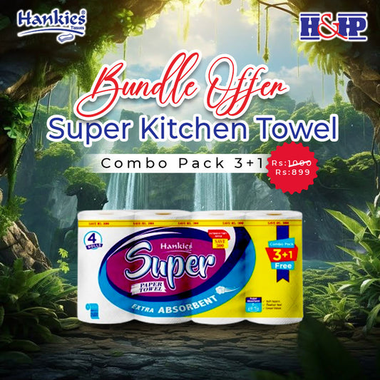 Hankies Super Kitchen Towel – 3+1 Combo Pack (4 Rolls)