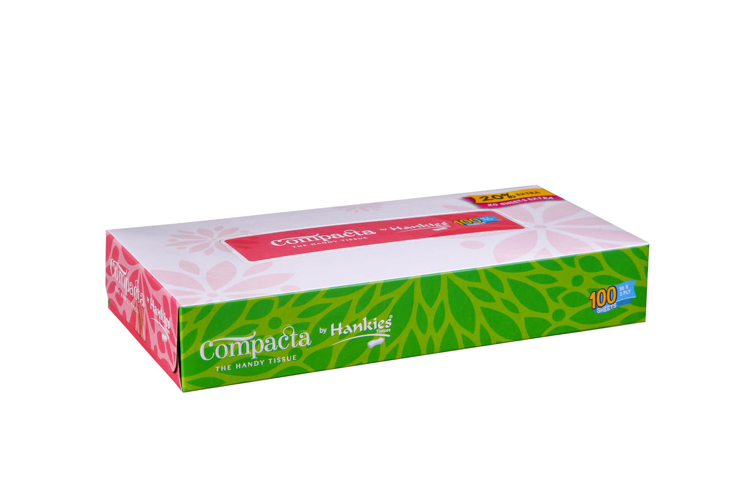 Hankies Compacta Tissues - 100 Sheets + 20% Extra Soft 2-Ply Facial Tissues