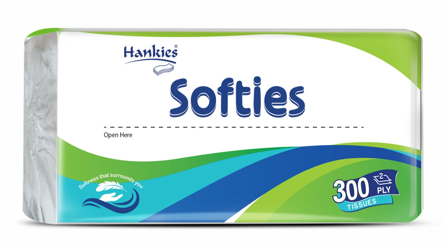 Hankies Softies Soft Pack Tissues – 300 Sheets, 2-Ply | Gentle Facial Soft Pack Pakistan