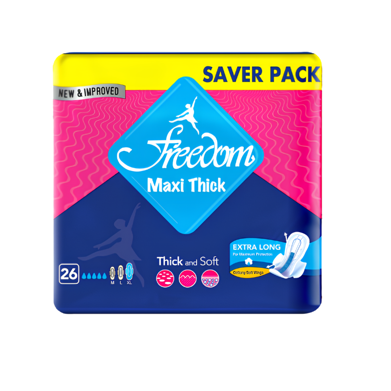 Freedom Maxi Thick Sanitary Pads – XL, 26 Pads, Saver Pack | Overnight Period Pads Pakistan