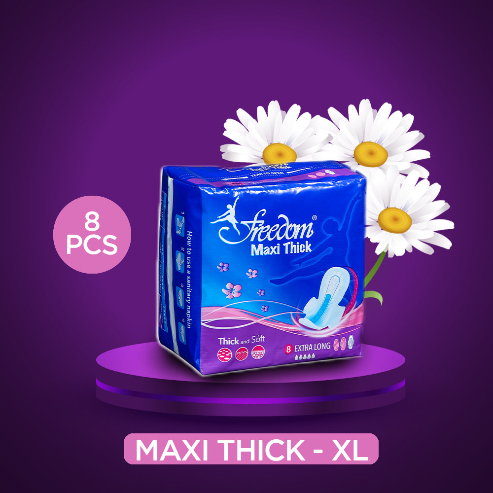 Freedom Maxi Thick XL Sanitary Pads - Extra Long, 8 Pcs - Feminine Hygiene Product for Heavy Flow in Pakistan