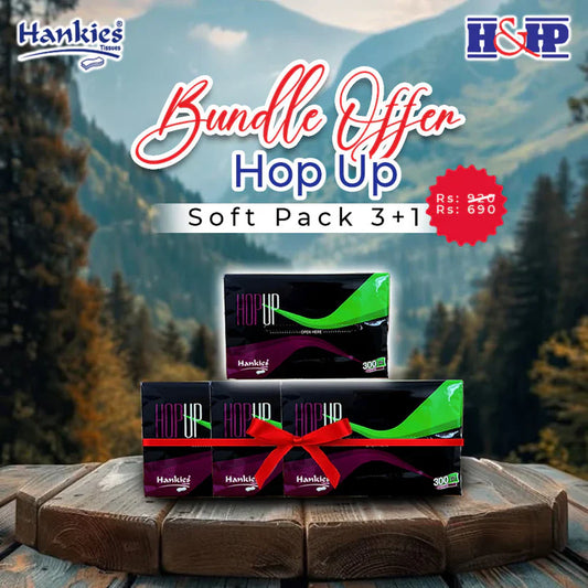 Hop Up Soft Pack Tissues 3+1 Bundle Offer& 300 Sheets