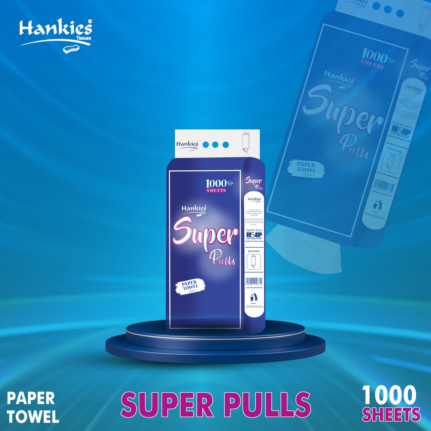 Hankies Super Pulls Paper Towels - 1000 Sheets, Premium 2-Ply Design, Convenient Hanging Pack