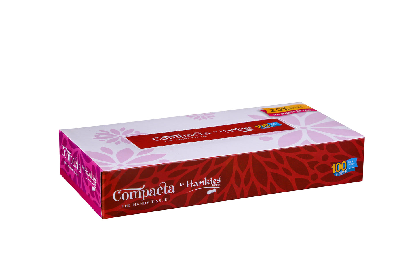 Hankies Compacta Tissues - 100 Sheets + 20% Extra Soft 2-Ply Facial Tissues