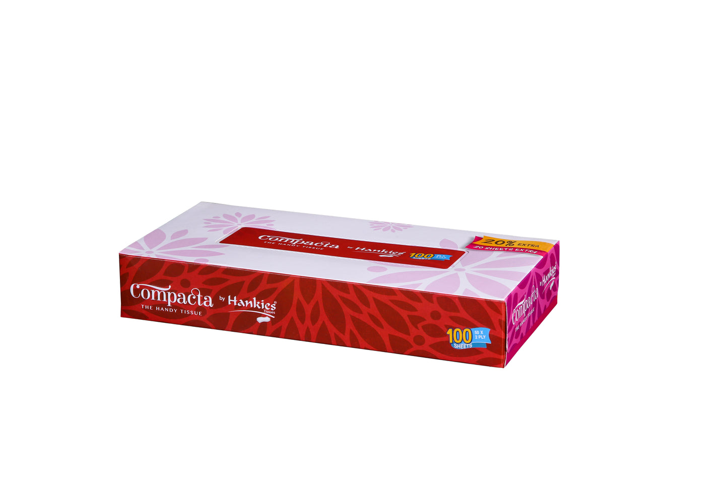 Hankies Compacta Tissues - 100 Sheets + 20% Extra Soft 2-Ply Facial Tissues