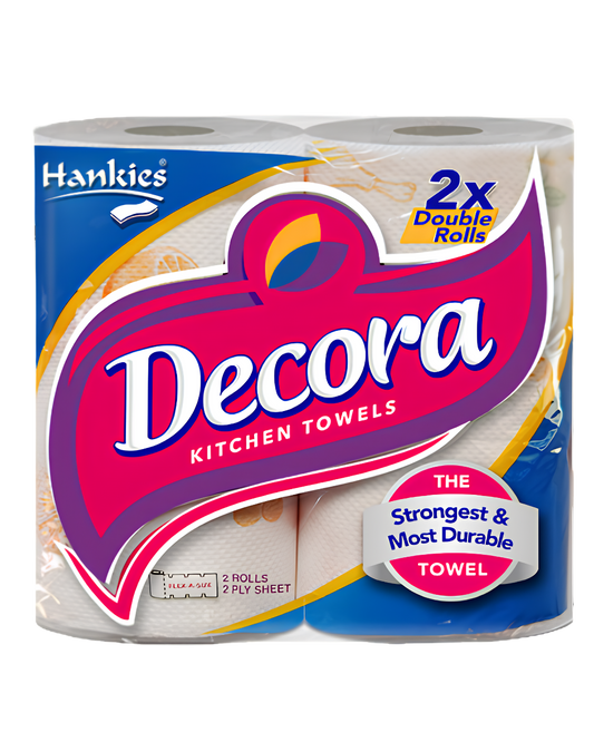 Hankies Decora Twin Pack - Multi-Purpose, Strong & Absorbent Paper Towels