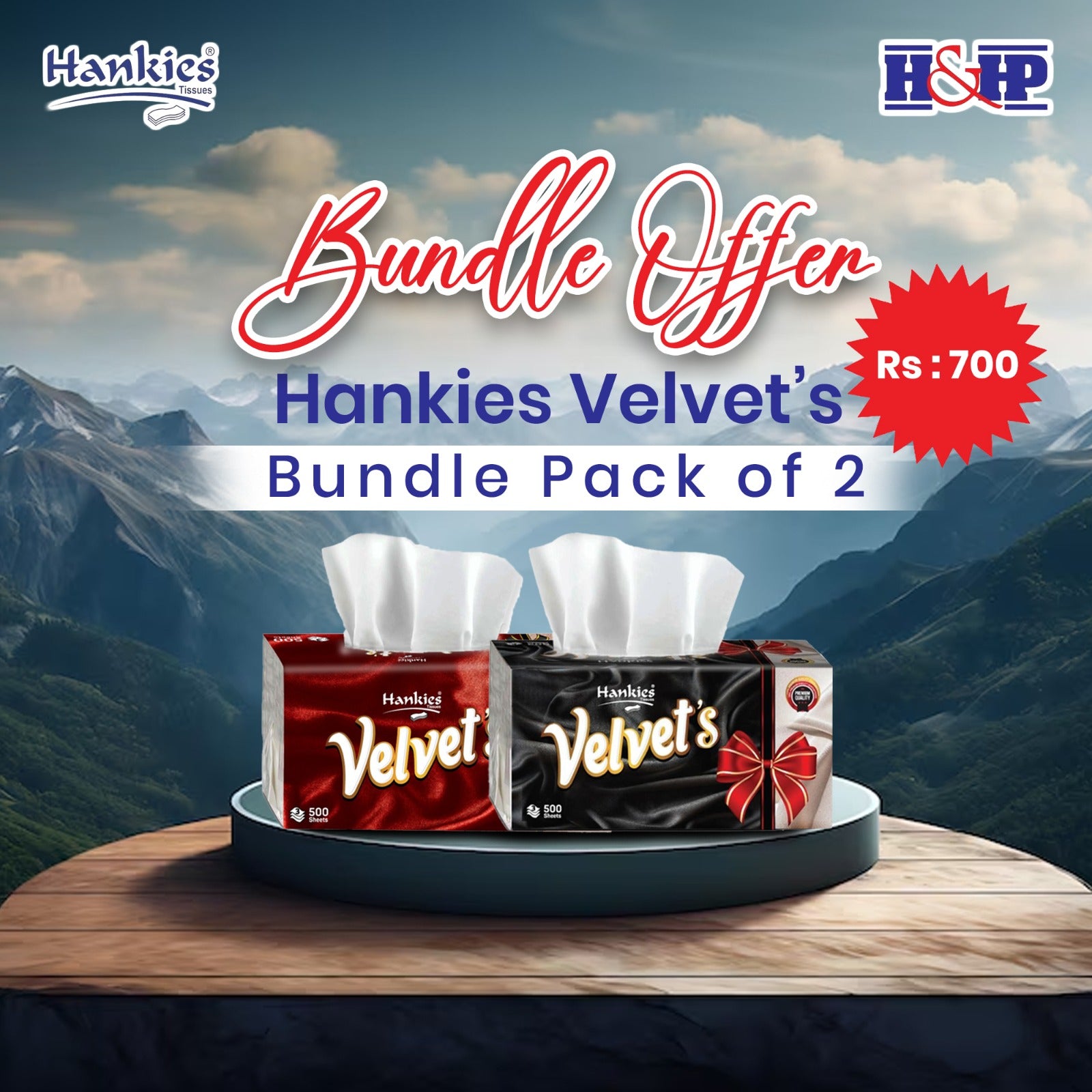 Hankies Velvet’s 3-Ply Tissue Bundle Pack of 2 – 500 Pulls Each
