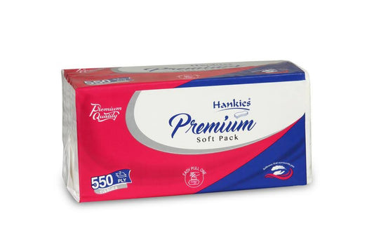 Hankies Premium Facial Tissue - 550 Ply Soft Pack with Easy Pull Design