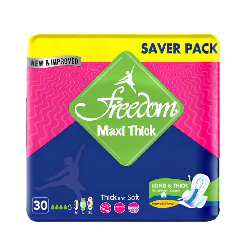 Freedom Maxi Thick Sanitary Pads – L, 30 Pads, Saver Pack | Overnight Period Pads Pakistan
