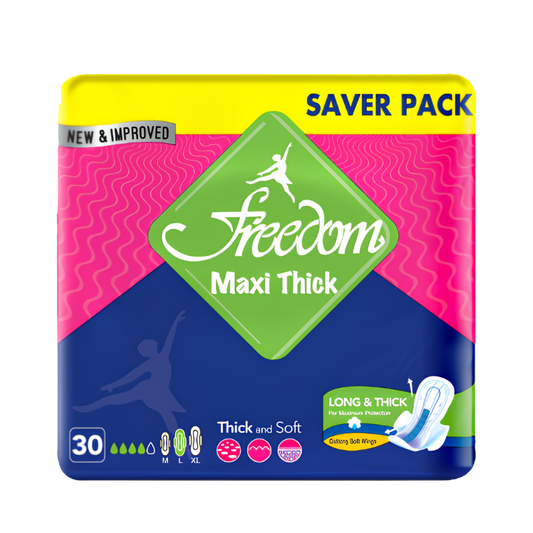 Freedom Maxi Thick Sanitary Pads – L, 30 Pads, Saver Pack | Overnight Period Pads Pakistan