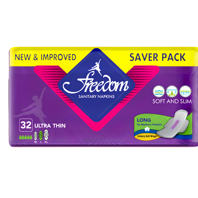 Freedom Ultra Thin Sanitary Pads – L, 32 Pads, Saver Pack | Bulk Period Pads Pakistan