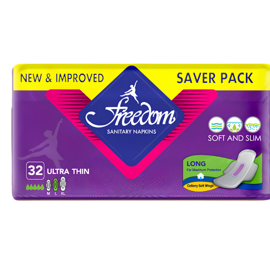 Freedom Ultra Thin Sanitary Pads – L, 32 Pads, Saver Pack | Bulk Period Pads Pakistan