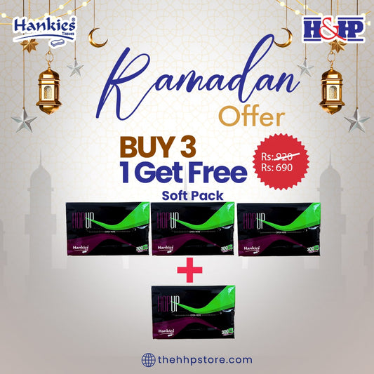 Hankies HopUp Soft Pack | Buy 3 Get 1 Free | 300 Sheets x 2Ply | Exclusive Bundle Offer | Save 25%