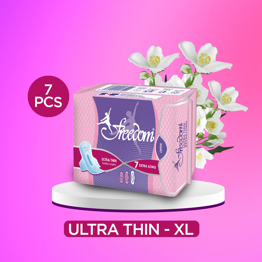 Freedom Ultra Thin Sanitary Napkins – Extra Long, 7 Pieces, Super Absorbent, Leak-Proof, Skin-Friendly