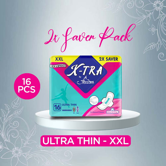 Xtra by Freedom 2X Saver Ultra Thin Sanitary Napkins – XXL Size, 16 Pieces, Super Absorbent, Leak-Proof, Skin-Friendly